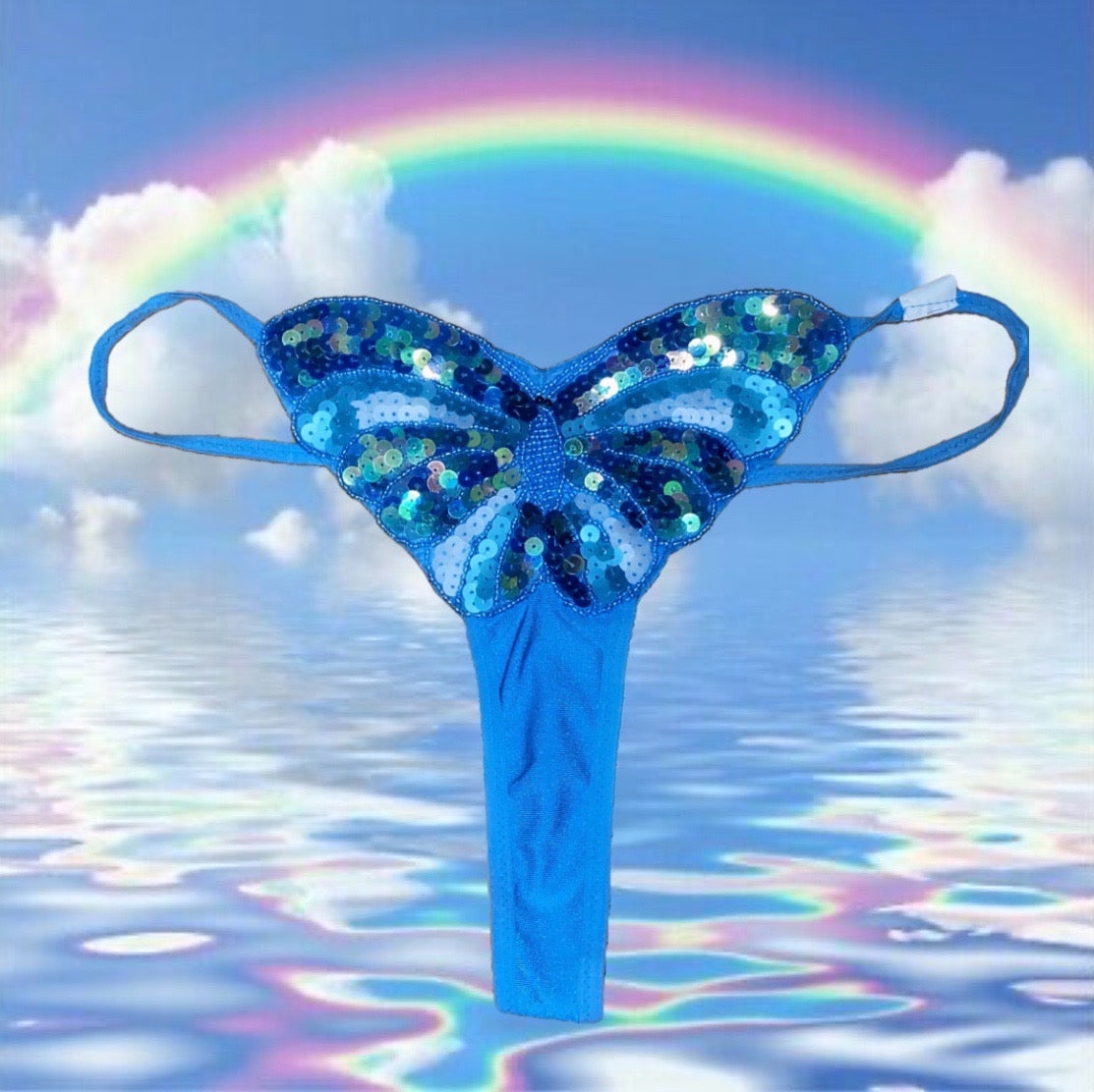 Let’s Fly Sequin Butterfly Thong - Blue