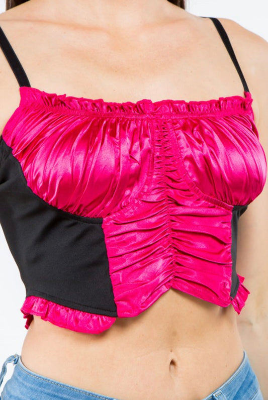 Forever Ruched Cami Crop Top- Hot Pink