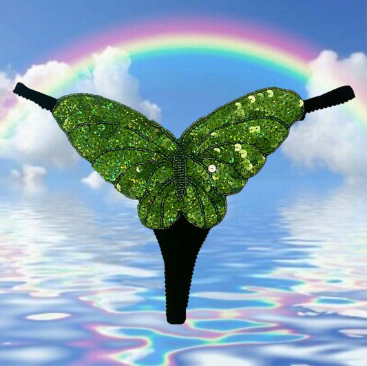 Let’s Fly Sequin Butterfly Thong - Green